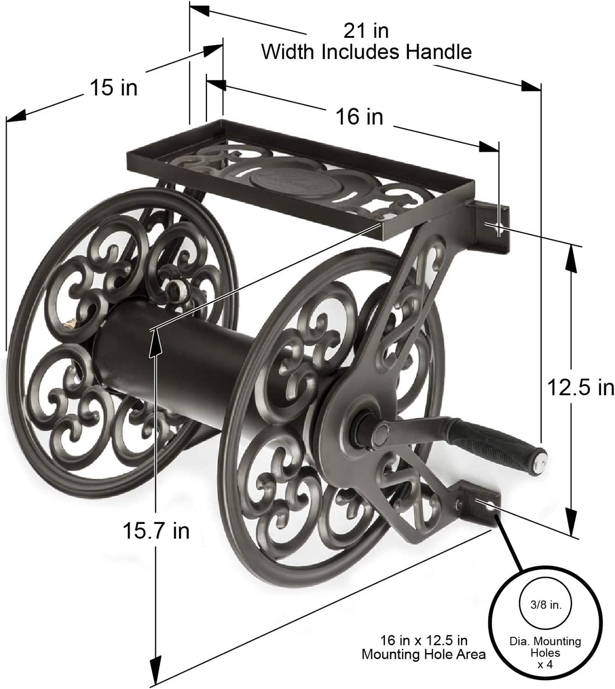 Liberty Garden No.708 Wall Mount Steel Decorative Hose Reel, Bronze