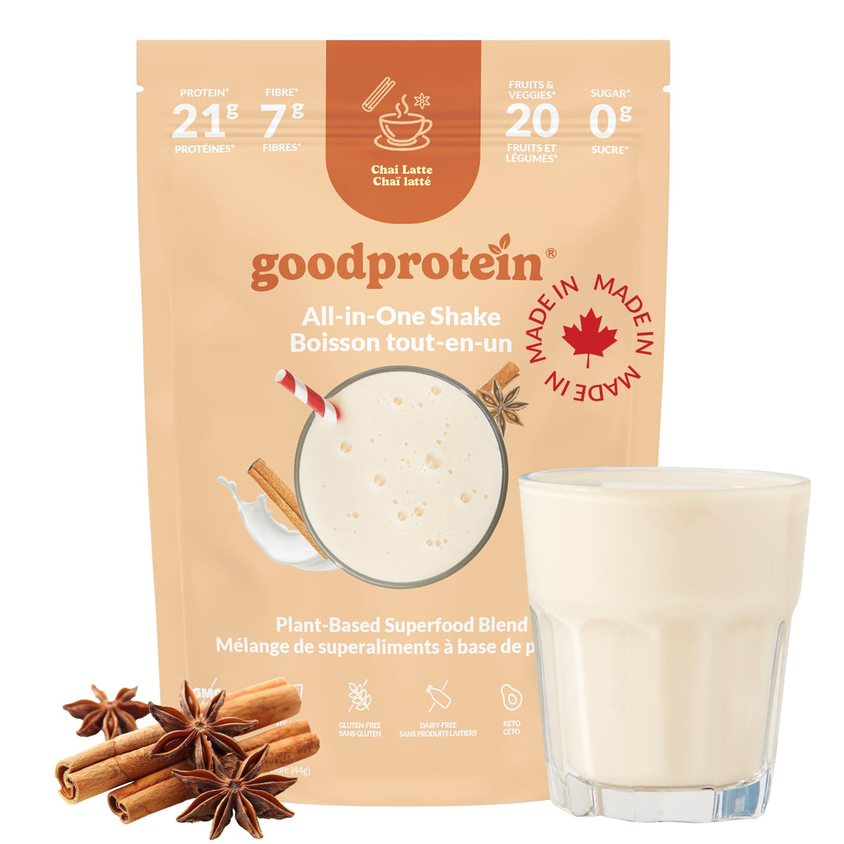 Good Protein Plant-Based All-in-One Shake, Chai Latte, 440 g