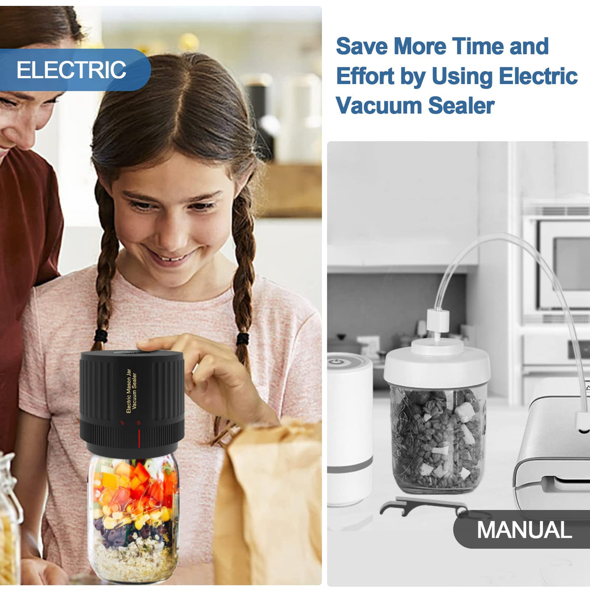 Electric Mason Jar Vacuum Sealer Kit, Black