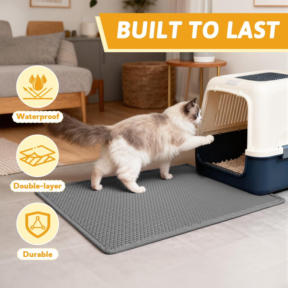 Pieviev Honeycomb Double Layer Cat Litter Mat, 76 x 61 cm, Grey