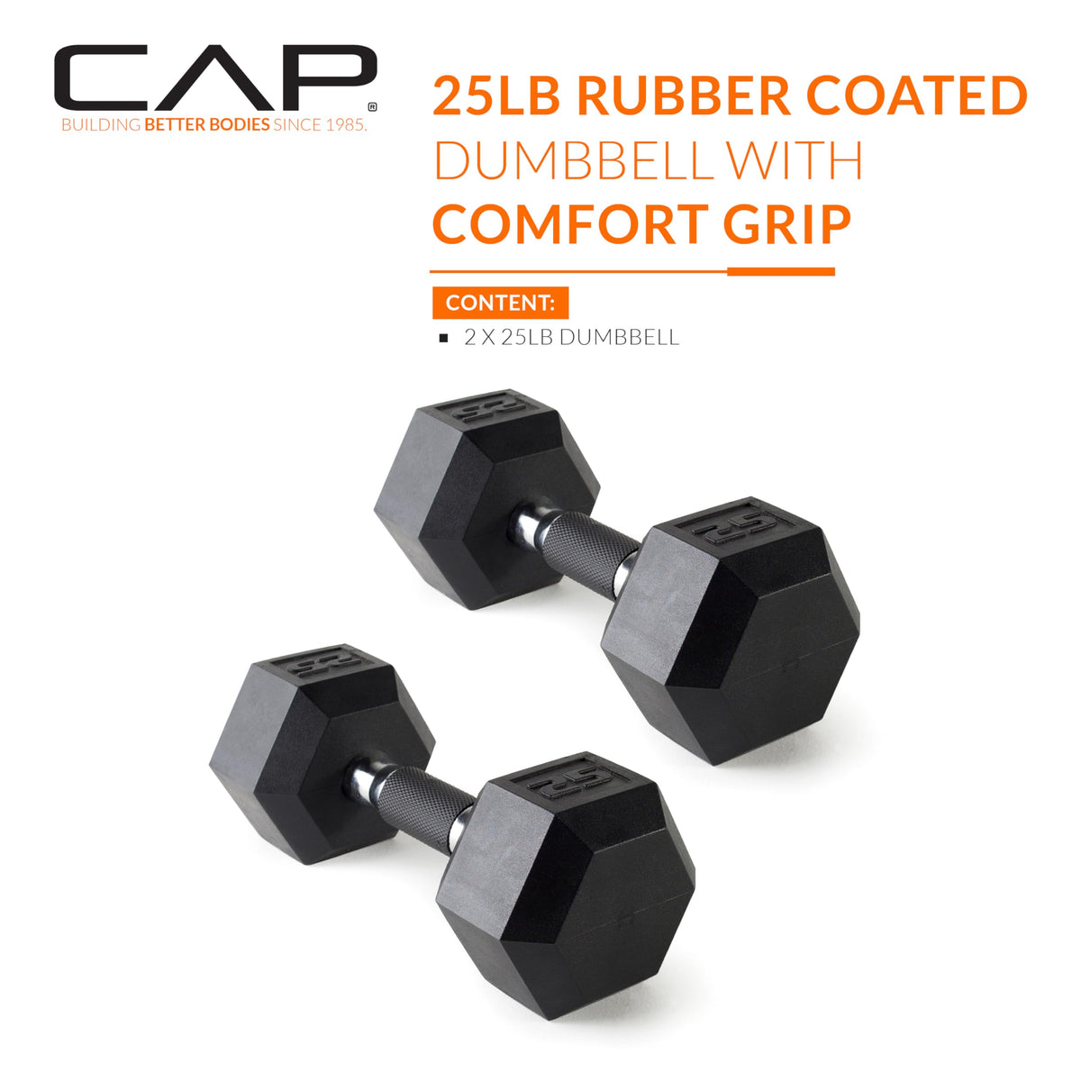 CAP Barbell 25 LB Coated Hex Dumbbell Pair, Padded Grip
