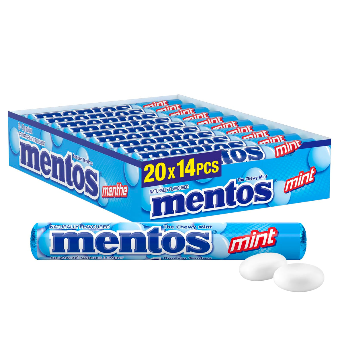 Mentos Chewy Mints, Mint, Pack of 20 Rolls, 37g per Roll