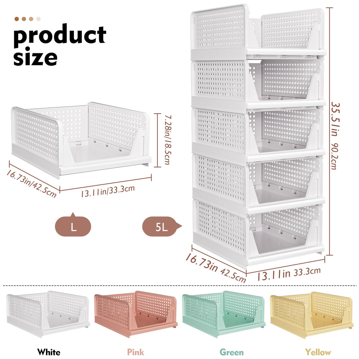 SNSLXH Foldable Stackable Closet Organizer Boxes, White (5 Pack)