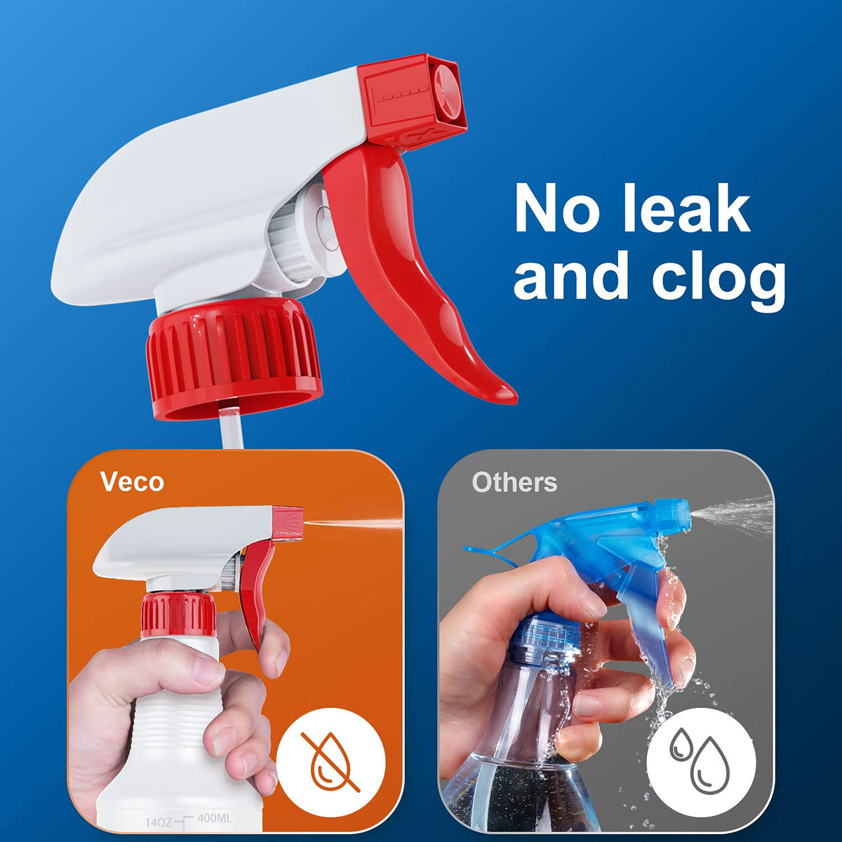Veco Spray Bottles with Adjustable Nozzle, 16 oz, 5 Pack
