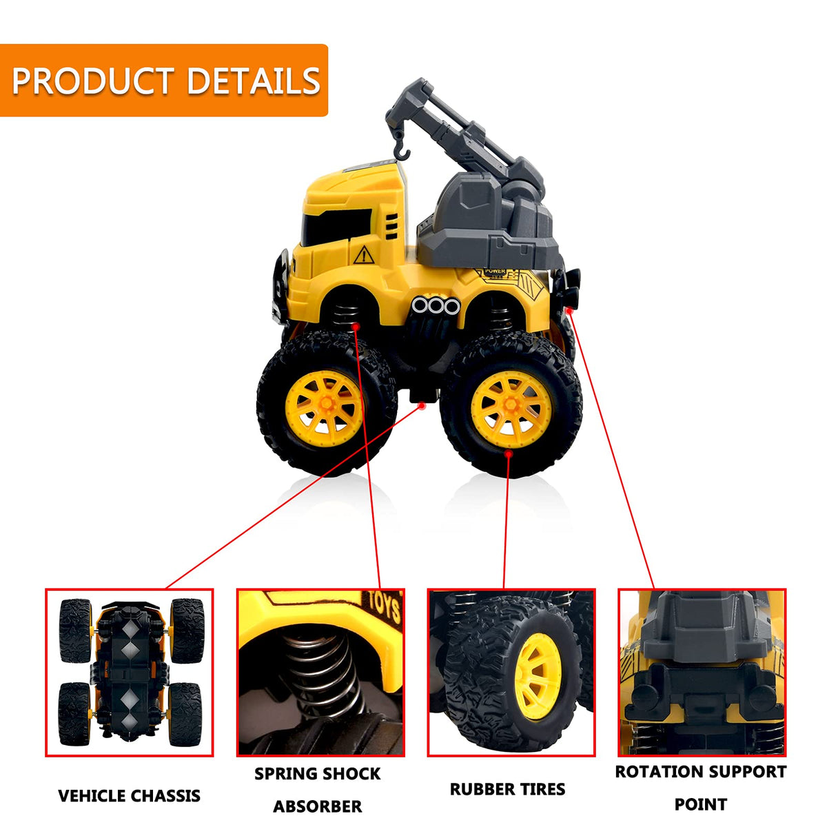 Construction Monster Truck Toys, 4 Pcs
