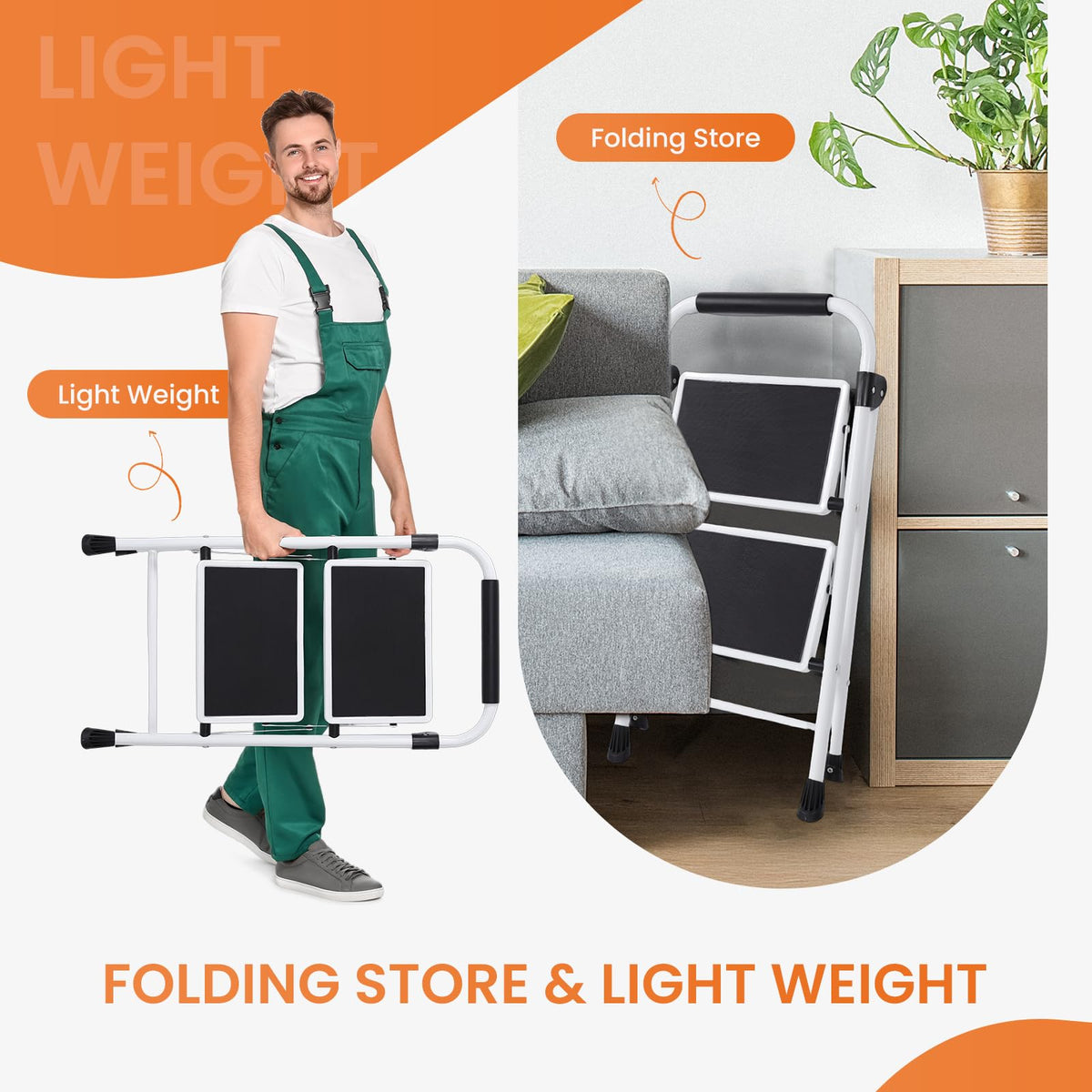 Sweetcrispy 2 Step Ladder with Anti-Slip Pedal