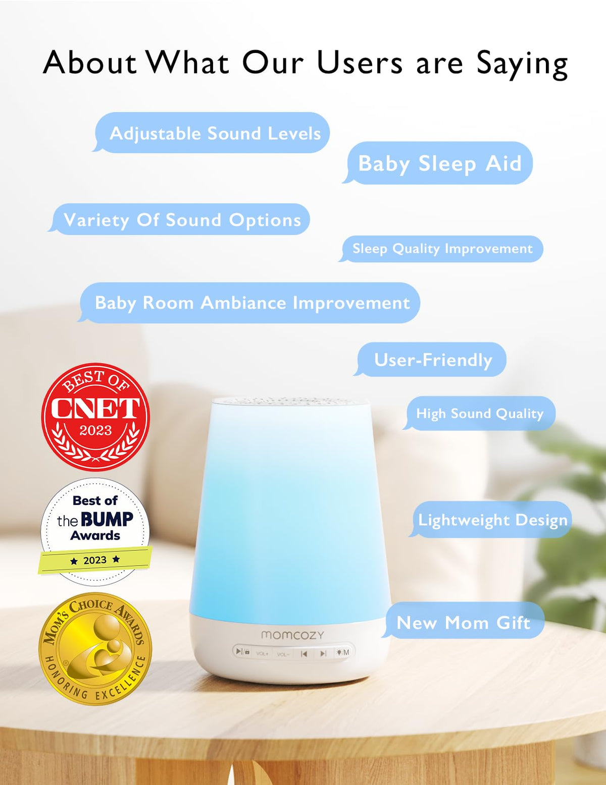 Momcozy Baby Sound Machine with Night Light, Blue
