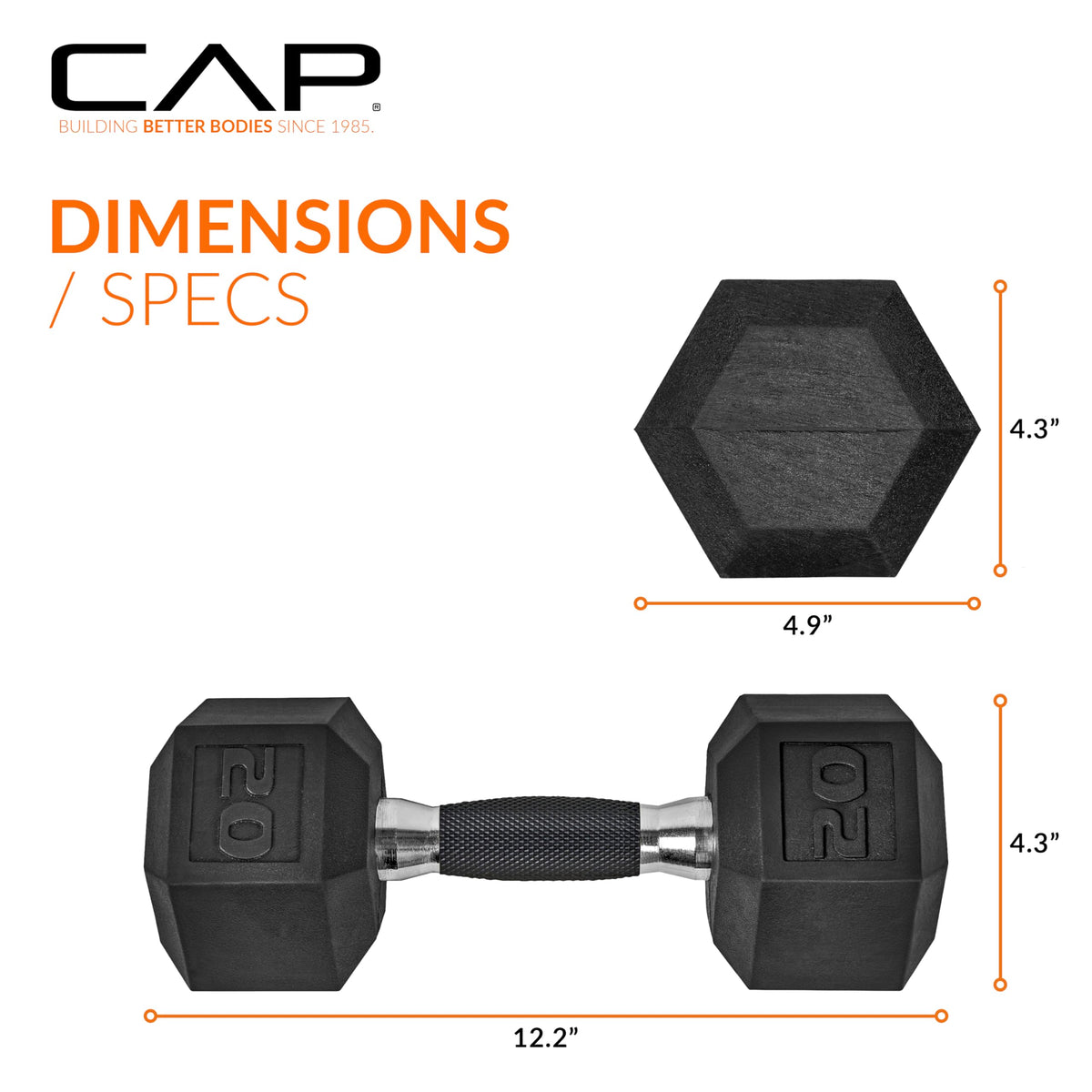 CAP Barbell 20 LB Coated Hex Dumbbell Pair, Padded Grip