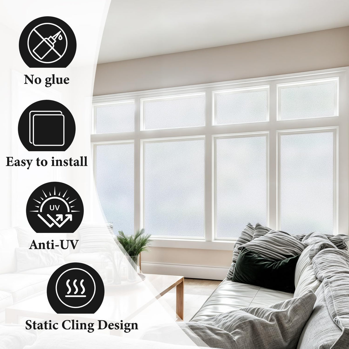 DUOFIRE Static Cling Frosted Privacy Window Film, 44.3 x 200 cm