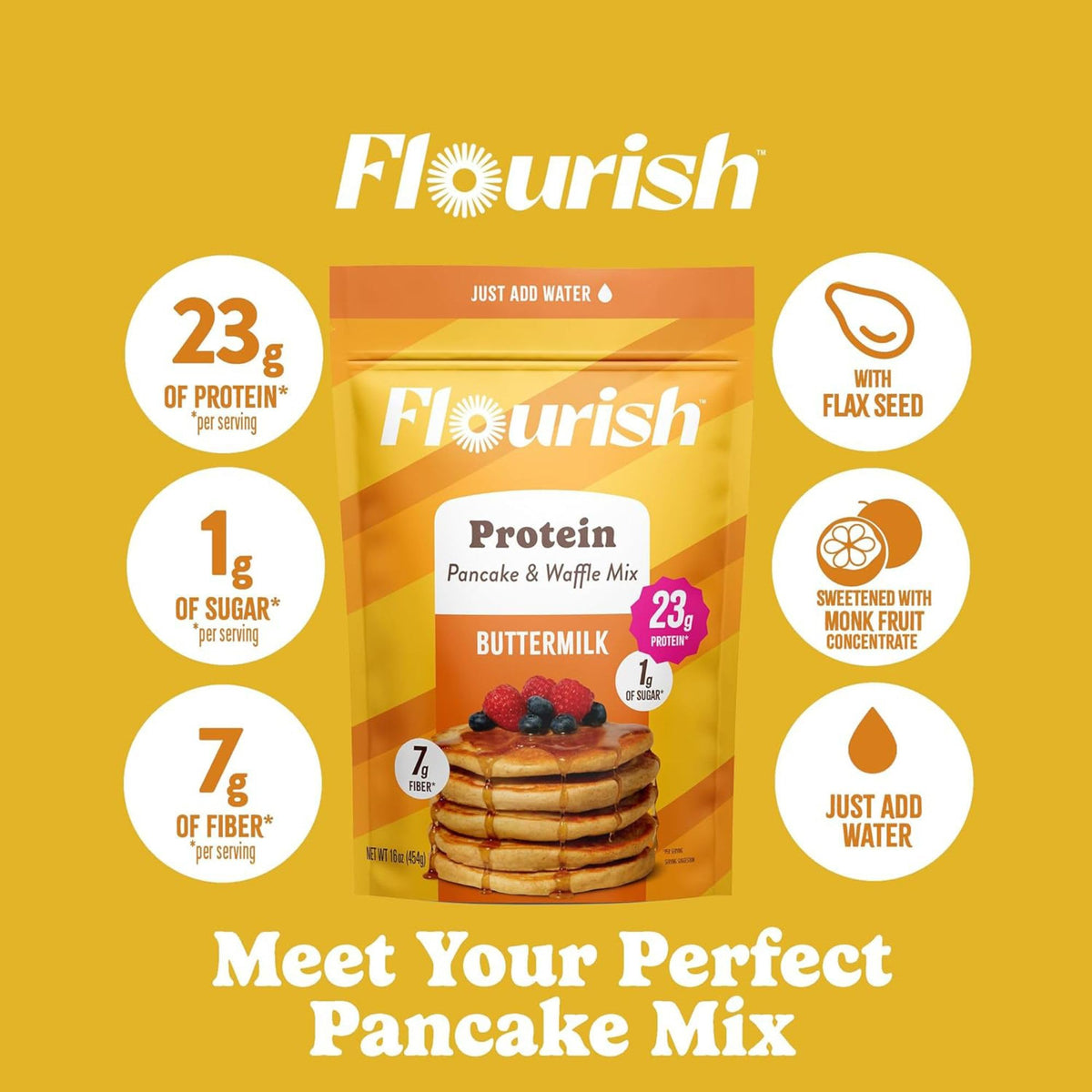 Flourish Protein Pancake & Waffle Mix, Buttermilk, 430 g, 2-Pack