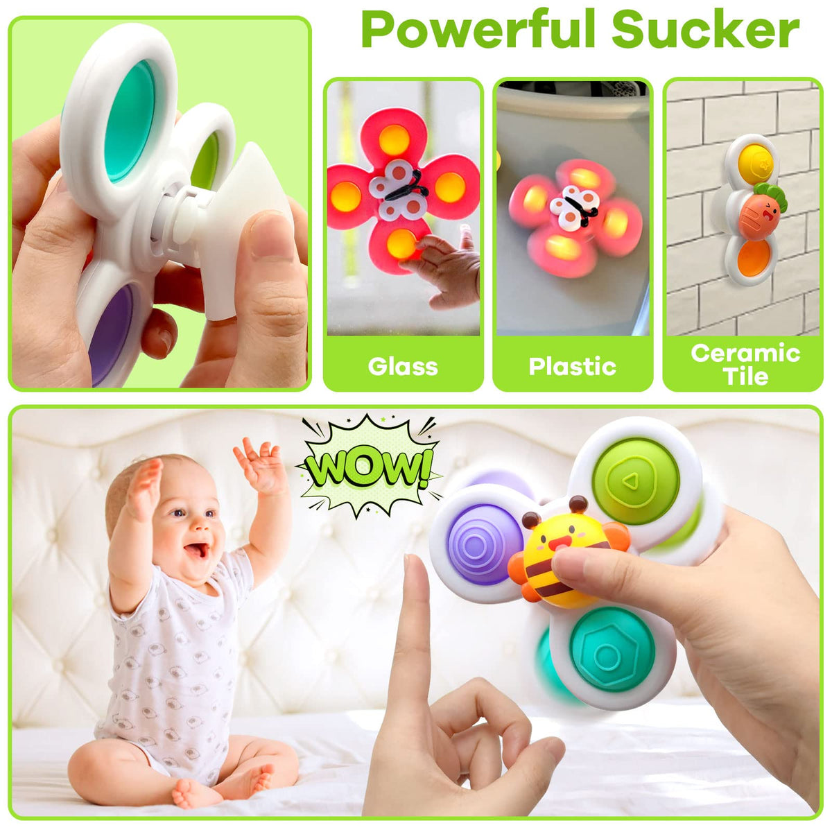 Suction Cup Spinner Baby Bath Toys (3 Pack)