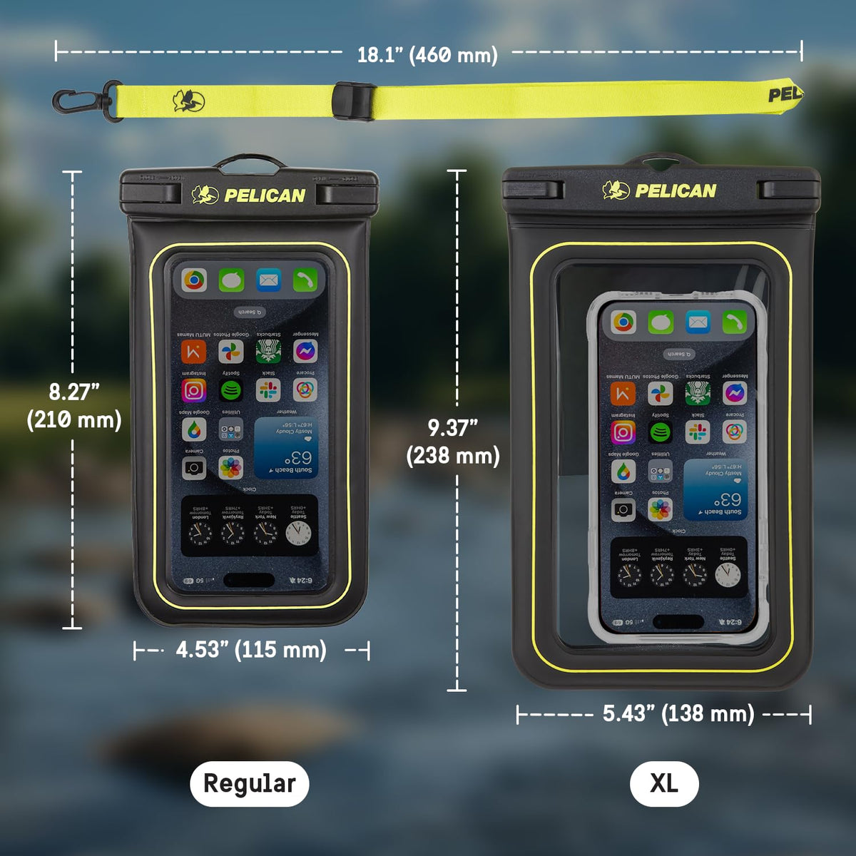 Pelican Marine Waterproof Phone Pouch, Regular, Black/Hi-Vis Yellow