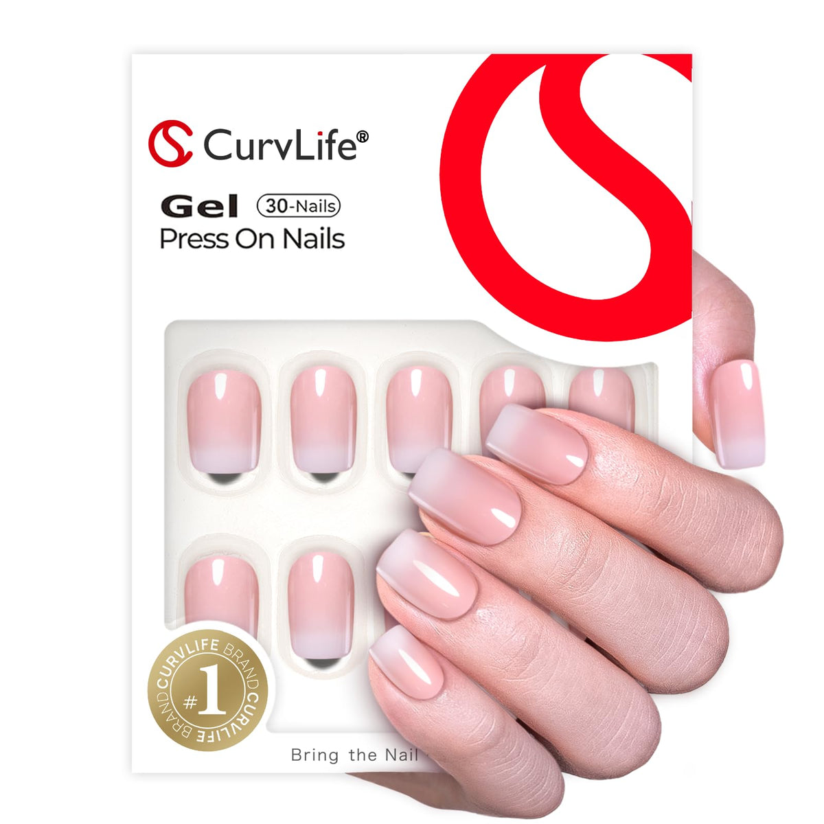 Curvlife Short Press On Nails for Women, 30 Pieces, French Pink