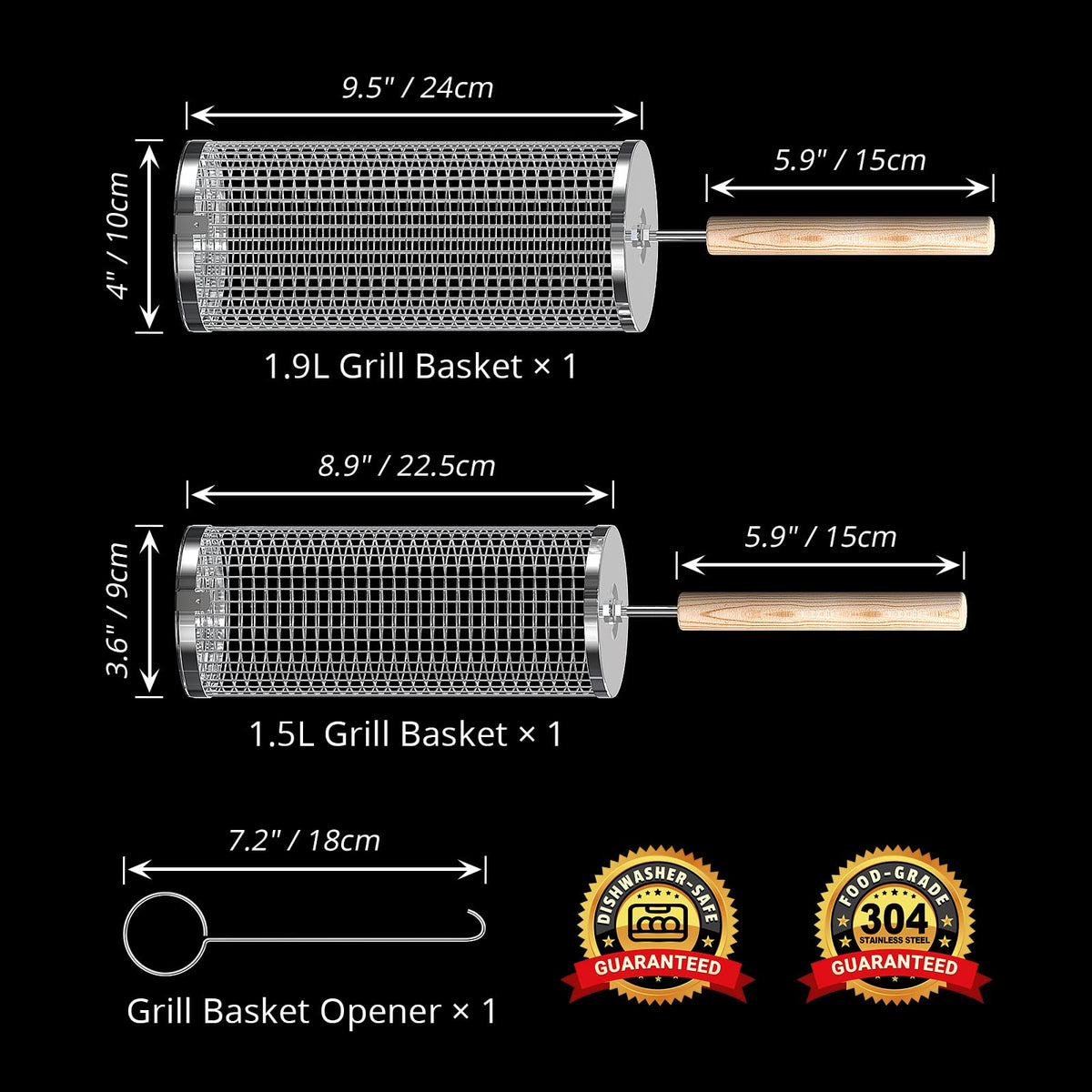 ivtivfu Stainless Steel Rolling Grill Basket with Wooden Handle