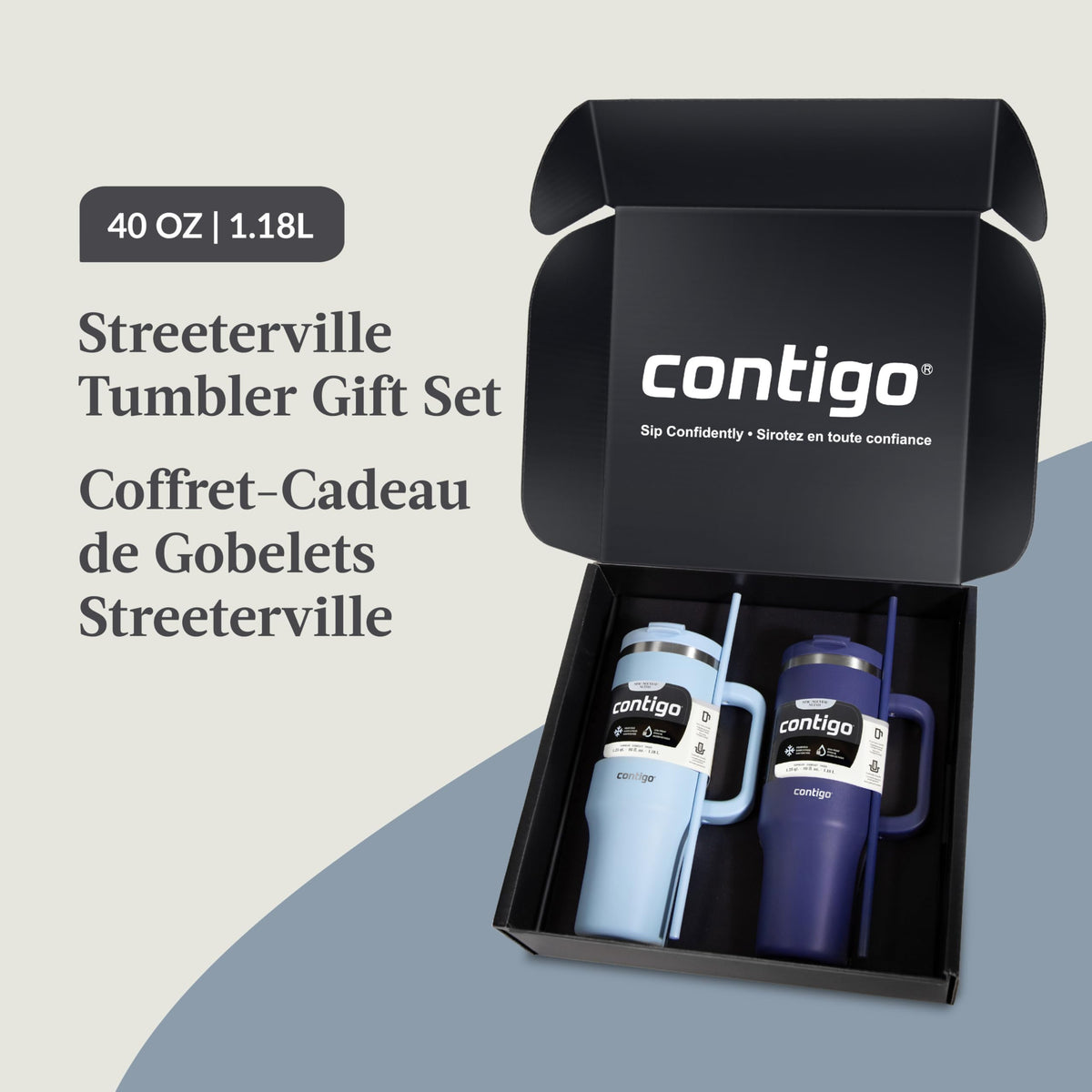Contigo Streeterville Tumbler Giftset, 40oz, Glacier/Indigo, 2 Pack