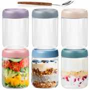 Overnight Oats Glass Jars with Lids and Spoons, 16 Oz, 6 Pack