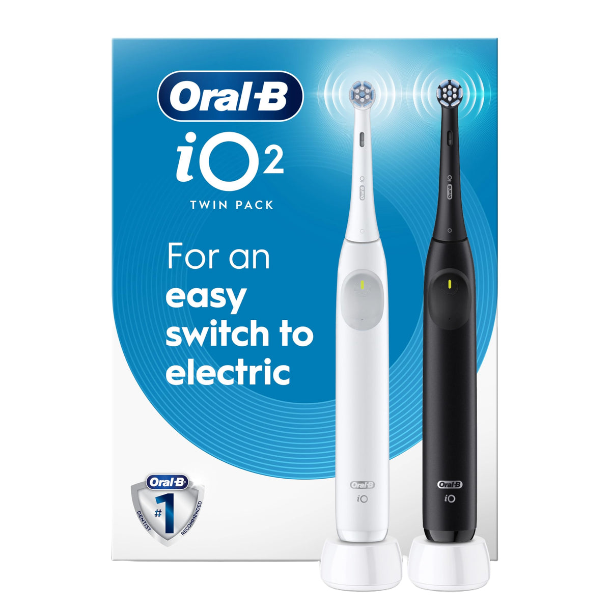 Oral-B iO2 Electric Toothbrush Twin Pack, Black & White