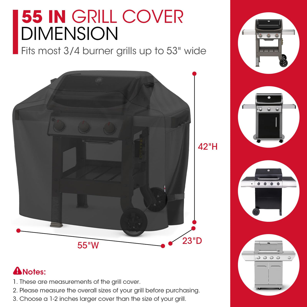UNICOOK Heavy Duty Waterproof BBQ Cover, 55 in, Black