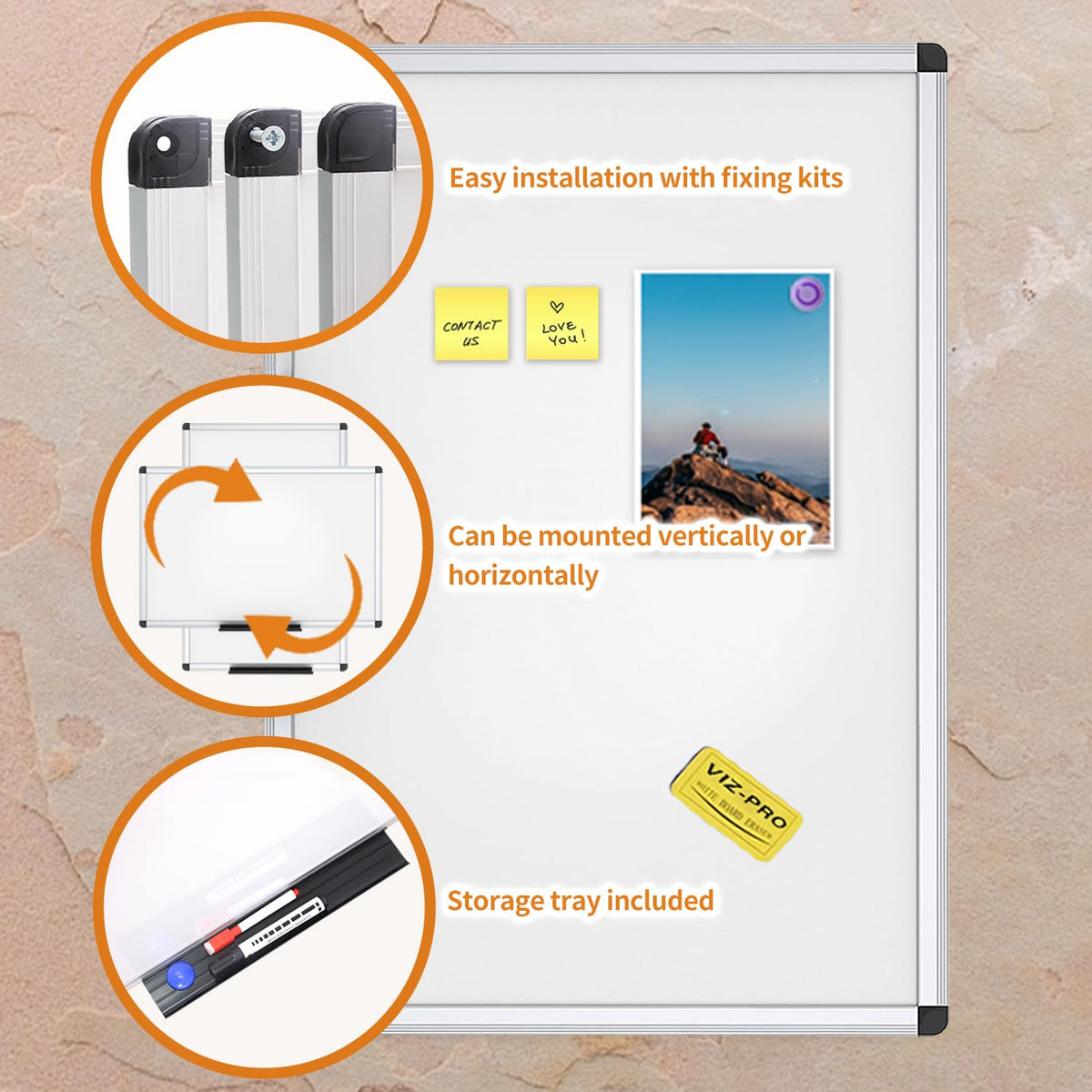VIZ-PRO Magnetic Dry Erase Whiteboard, 24" x 18", Aluminum Frame