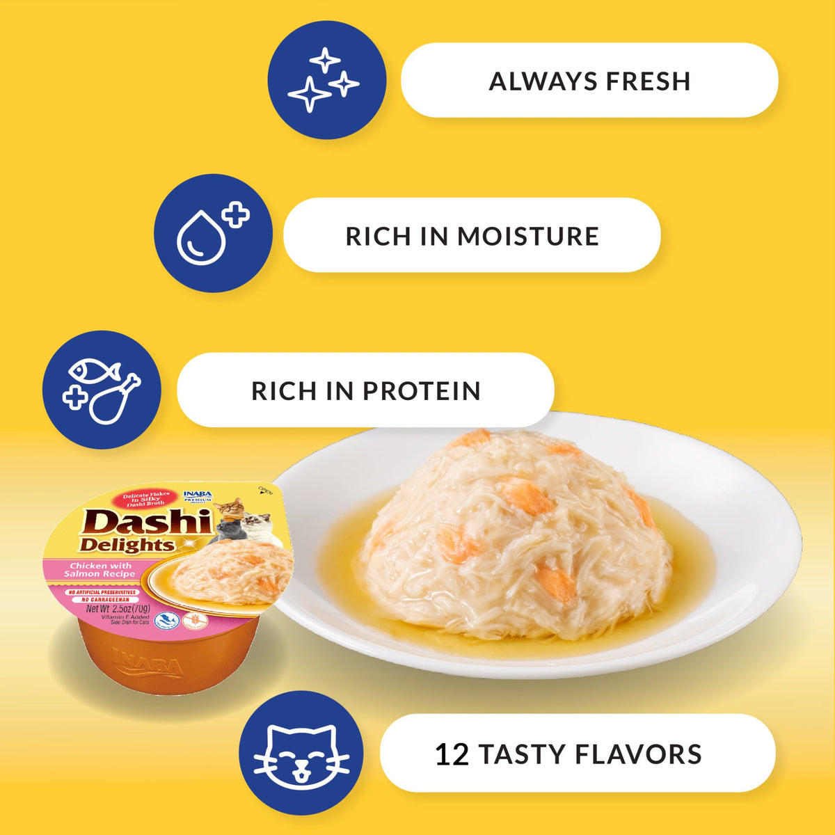 INABA Dashi Delights Cat Food Topper, Seafood Variety, 12 x 70 g