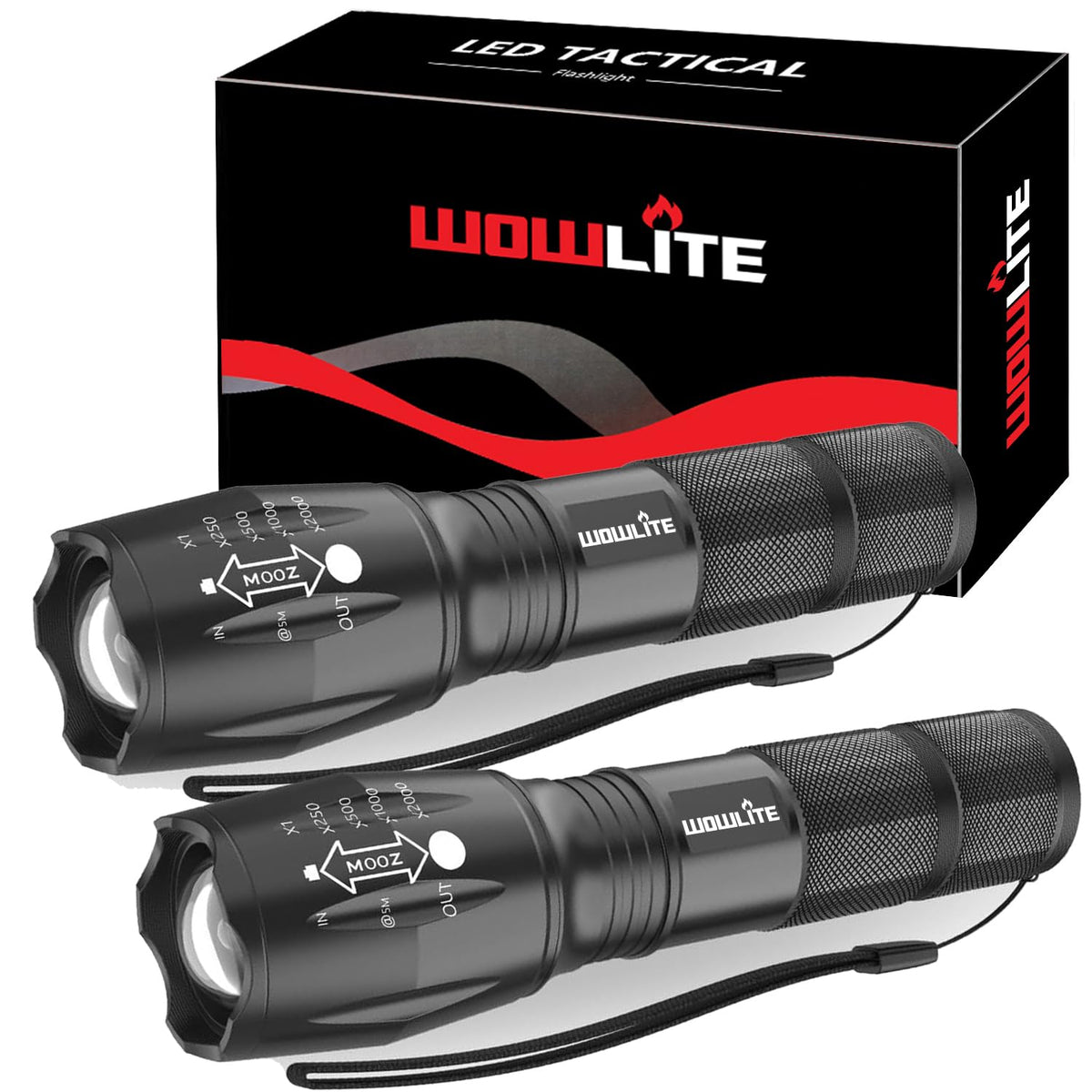wowlite Zoomable XML T6 LED Flashlight, 5 Modes (2 Pack)