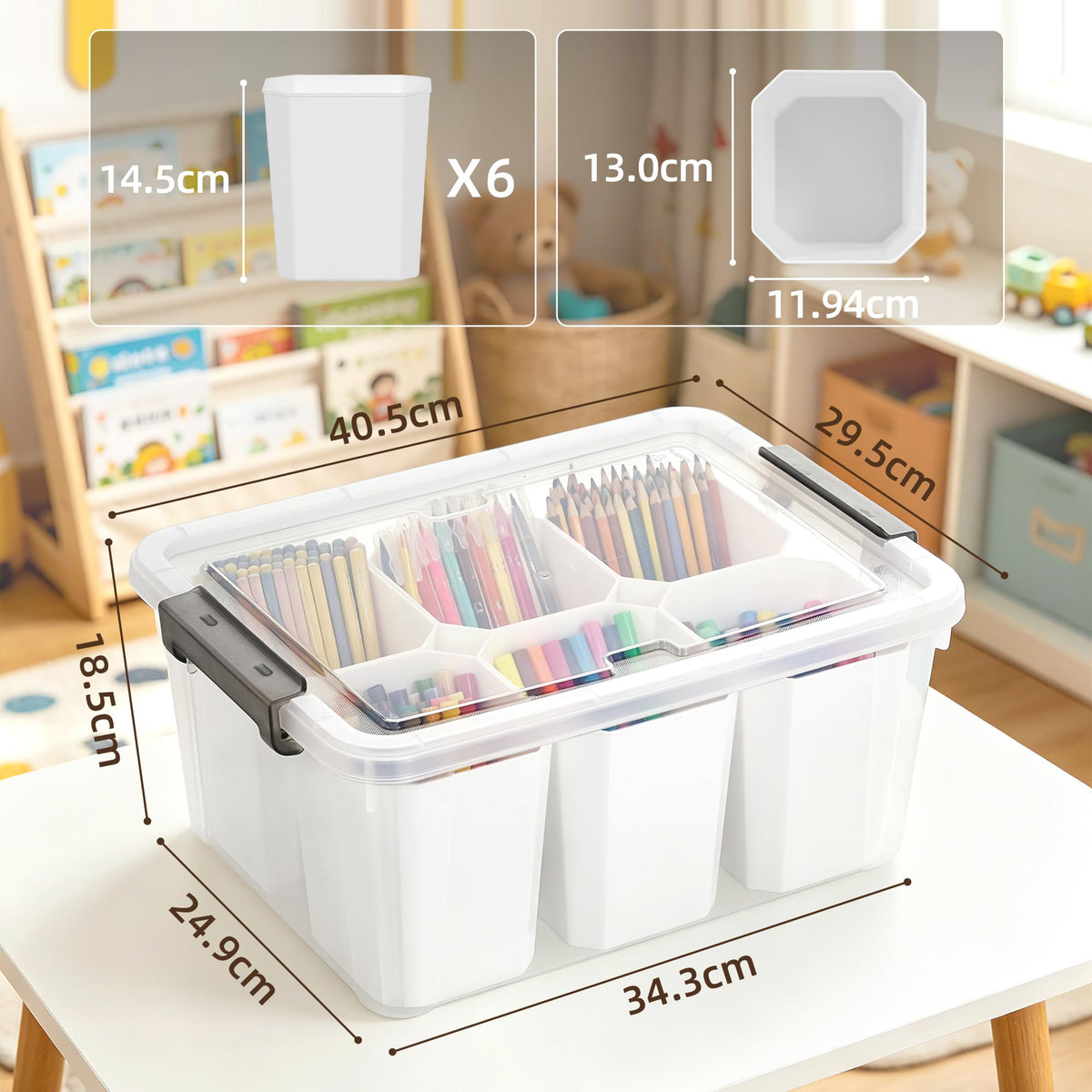 Citylife 17 QT Plastic Storage Bins with 6 Detachable Inserts, Clear