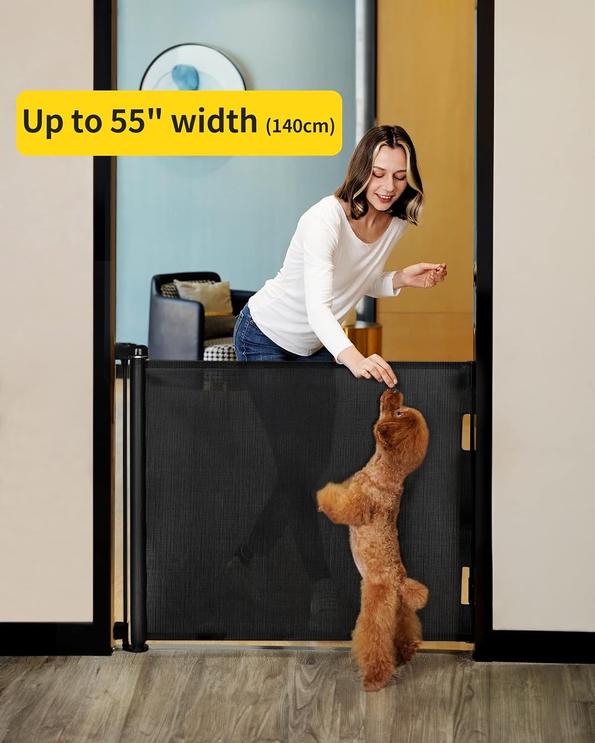 Retractable Mesh Baby Gate, 55" Wide x 33.6" Tall, Black