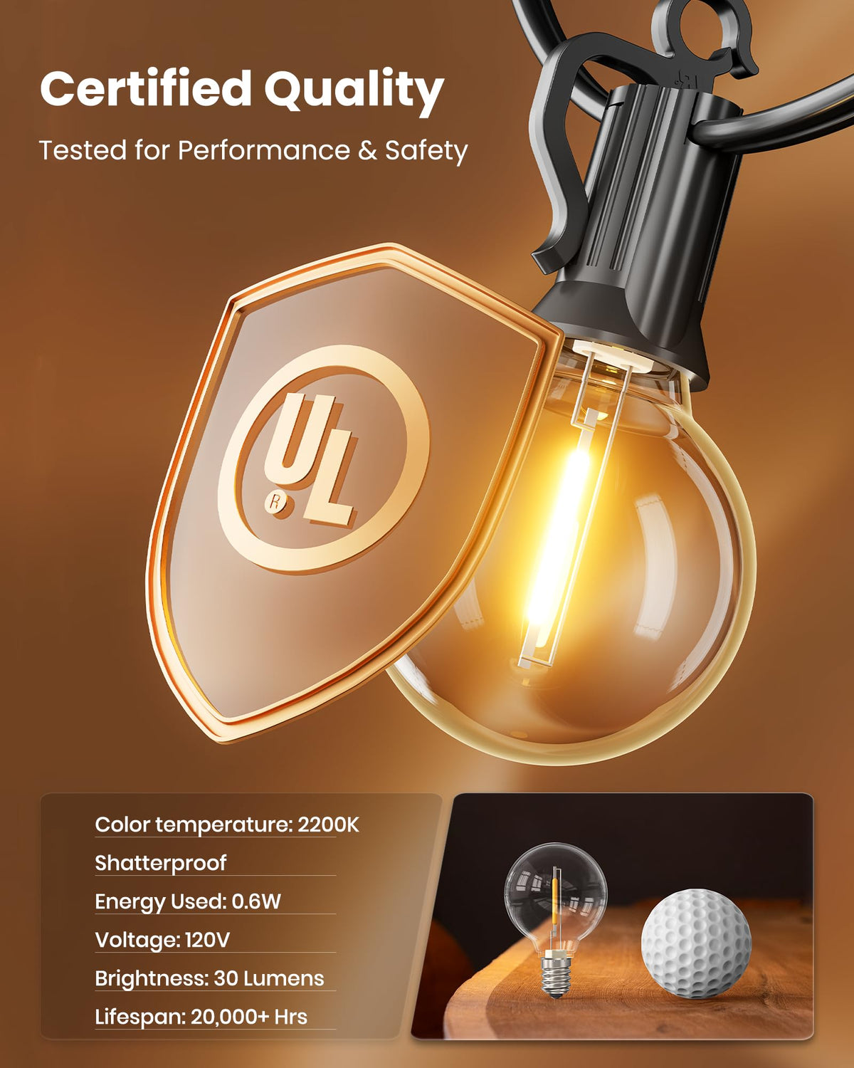 G40 Globe LED Outdoor String Lights, 25 ft, Black