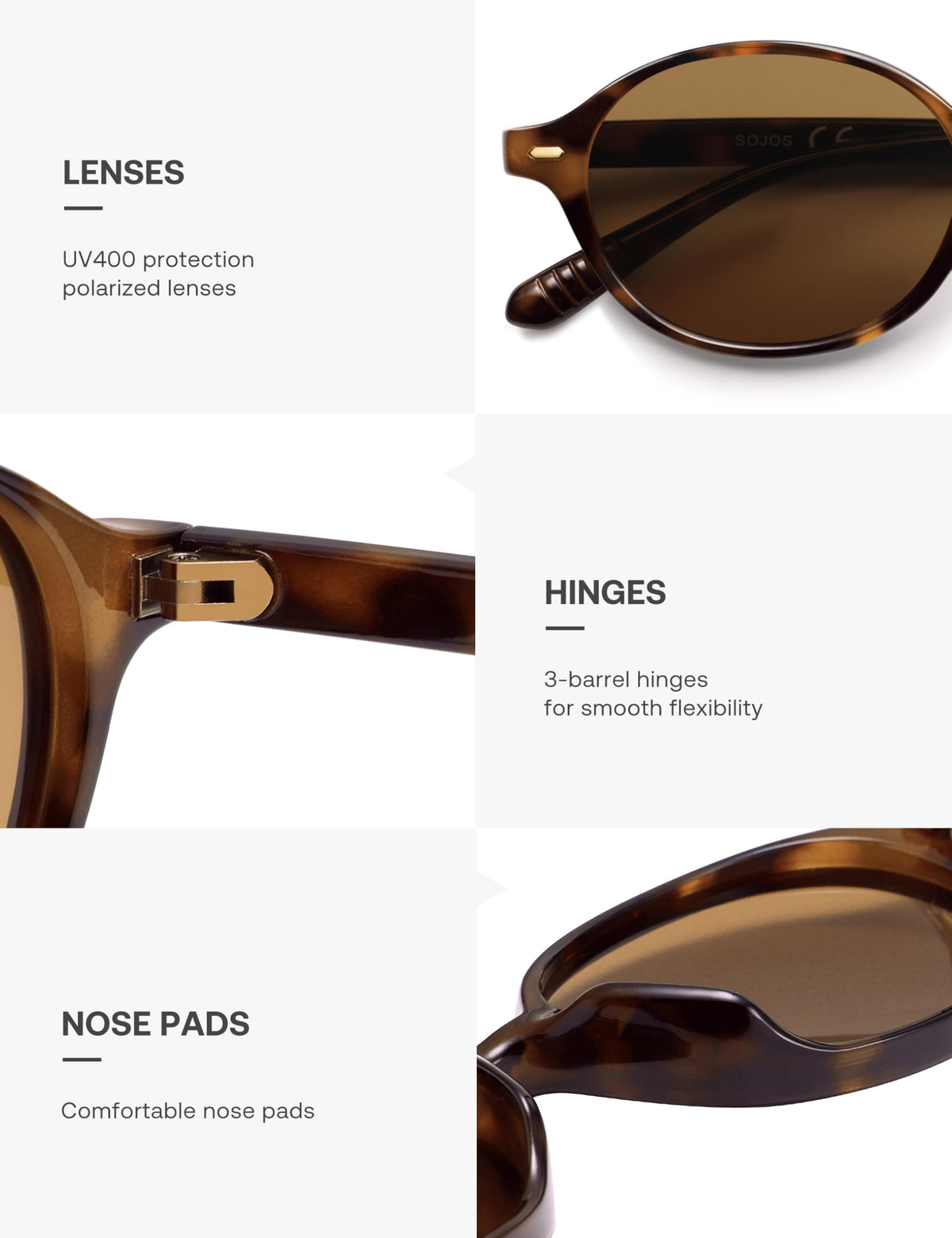 SOJOS Retro Oval Polarized Sunglasses for Women and Men, SJ2611