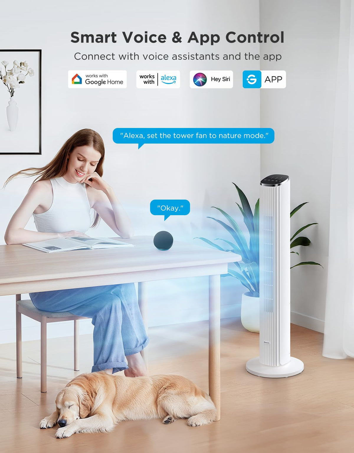 GoveeLife White Tower Fan for Bedroom