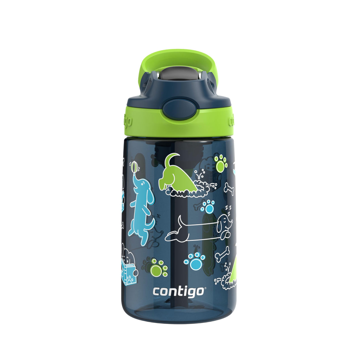 Contigo Kids Aubrey Straw Water Bottle, 14 oz, Lime with Dogs