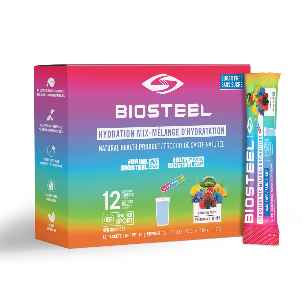 BioSteel Electrolyte Hydration Mix, Rainbow Twist, 12 Sticks