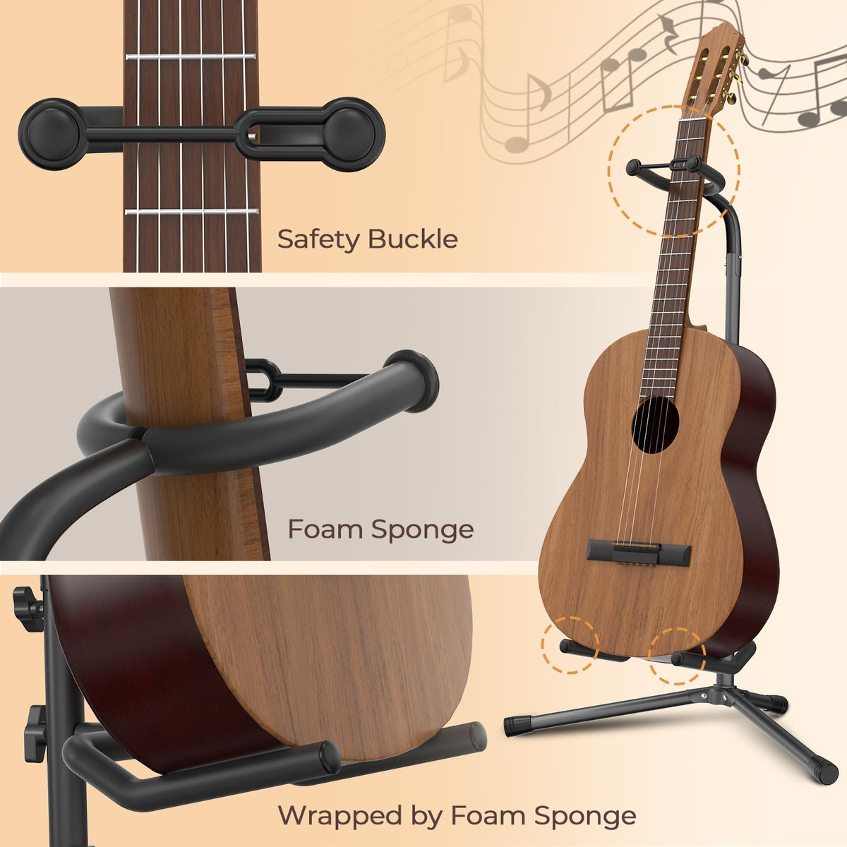 GLEAM CG-4 Folding Adjustable Guitar Stand, Black