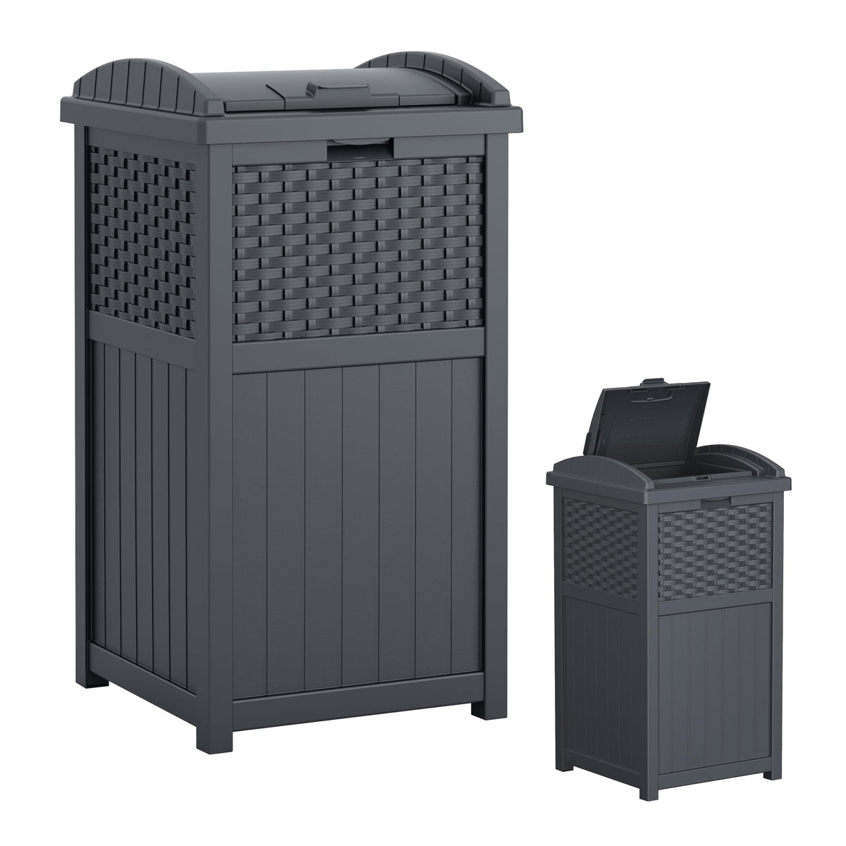 Suncast 33 Gallon Wicker-Style Hideaway Trash Can, Cyberspace Grey