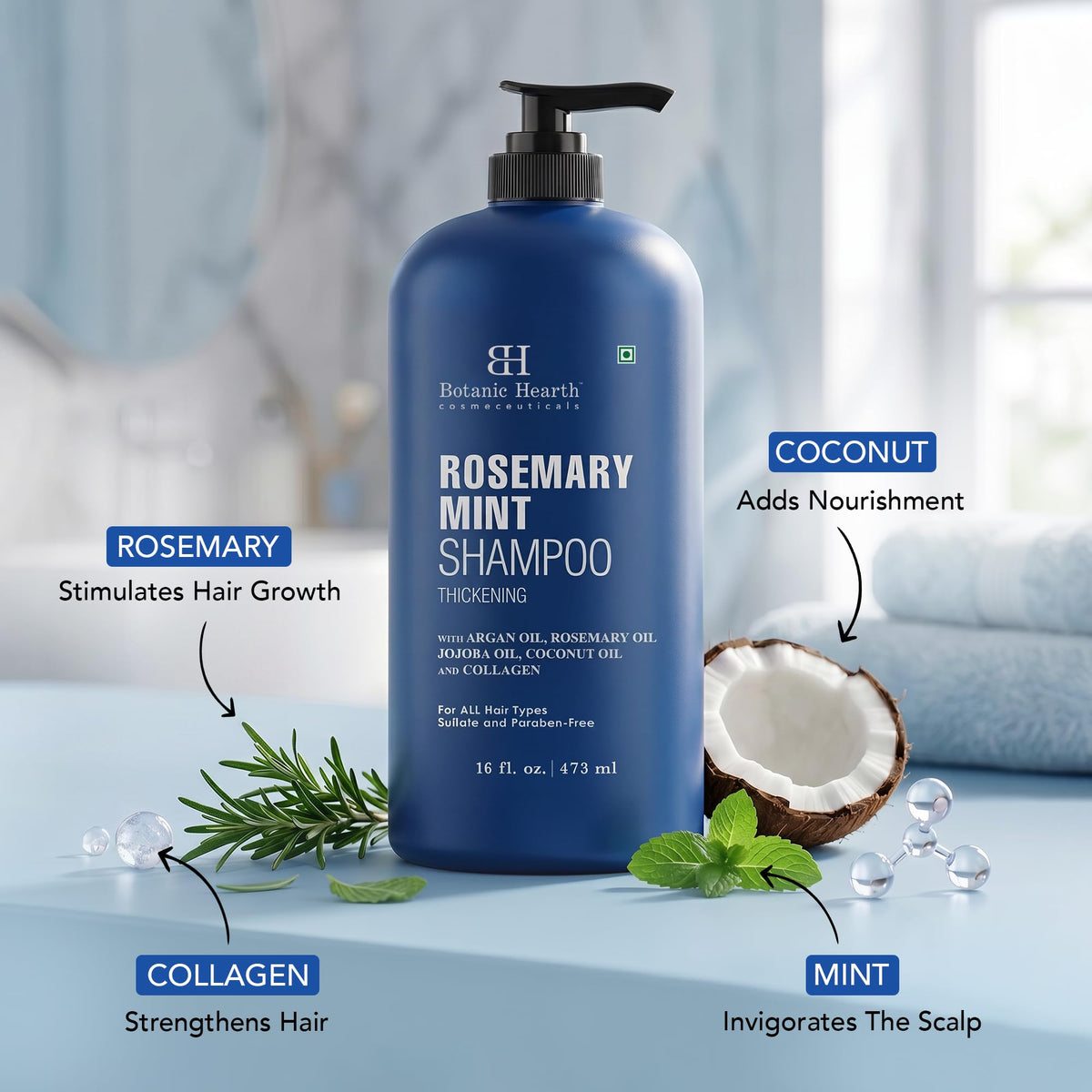 Botanic Hearth Rosemary Shampoo with Biotin and Mint, 16 fl oz