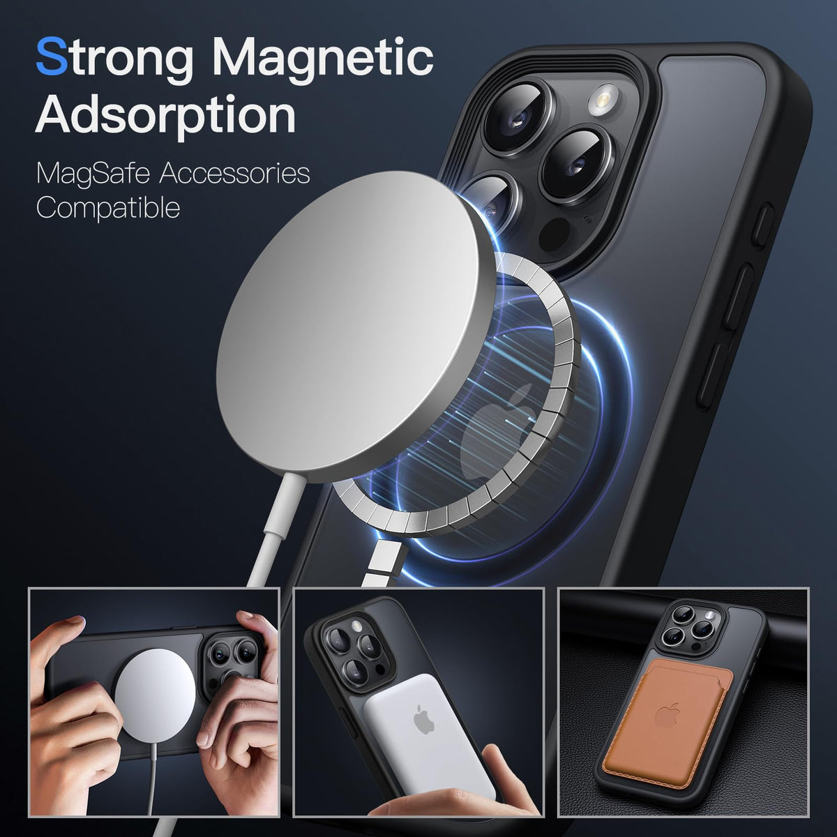 JETech Magnetic Case for iPhone 15 Pro, 6.1-Inch, MagSafe, Black