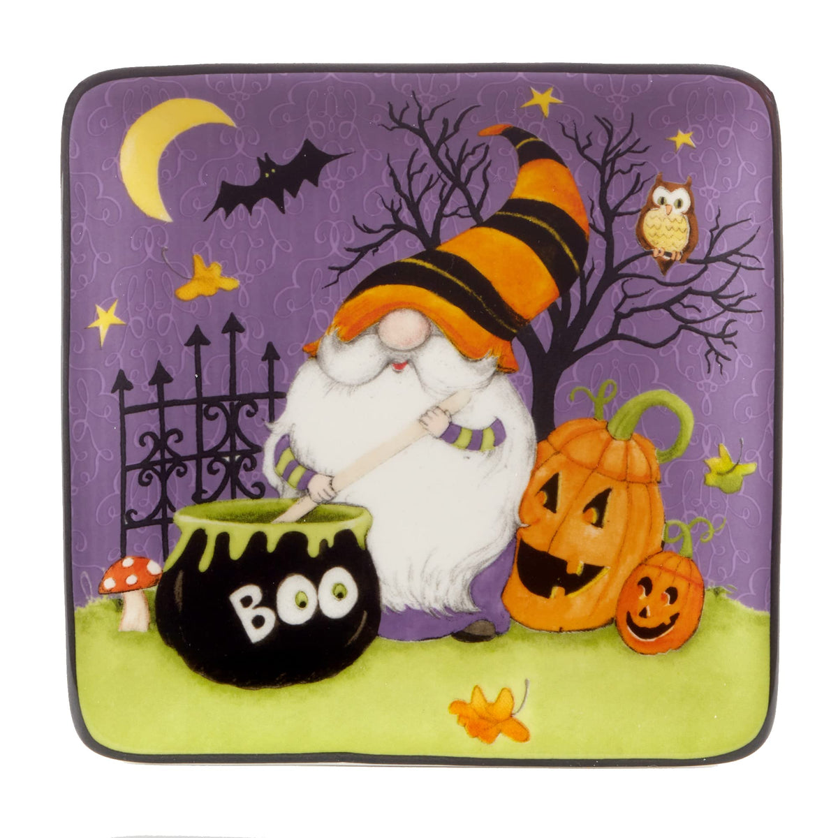 Certified International Halloween Gnomes Square Plates, 6", Set of 4