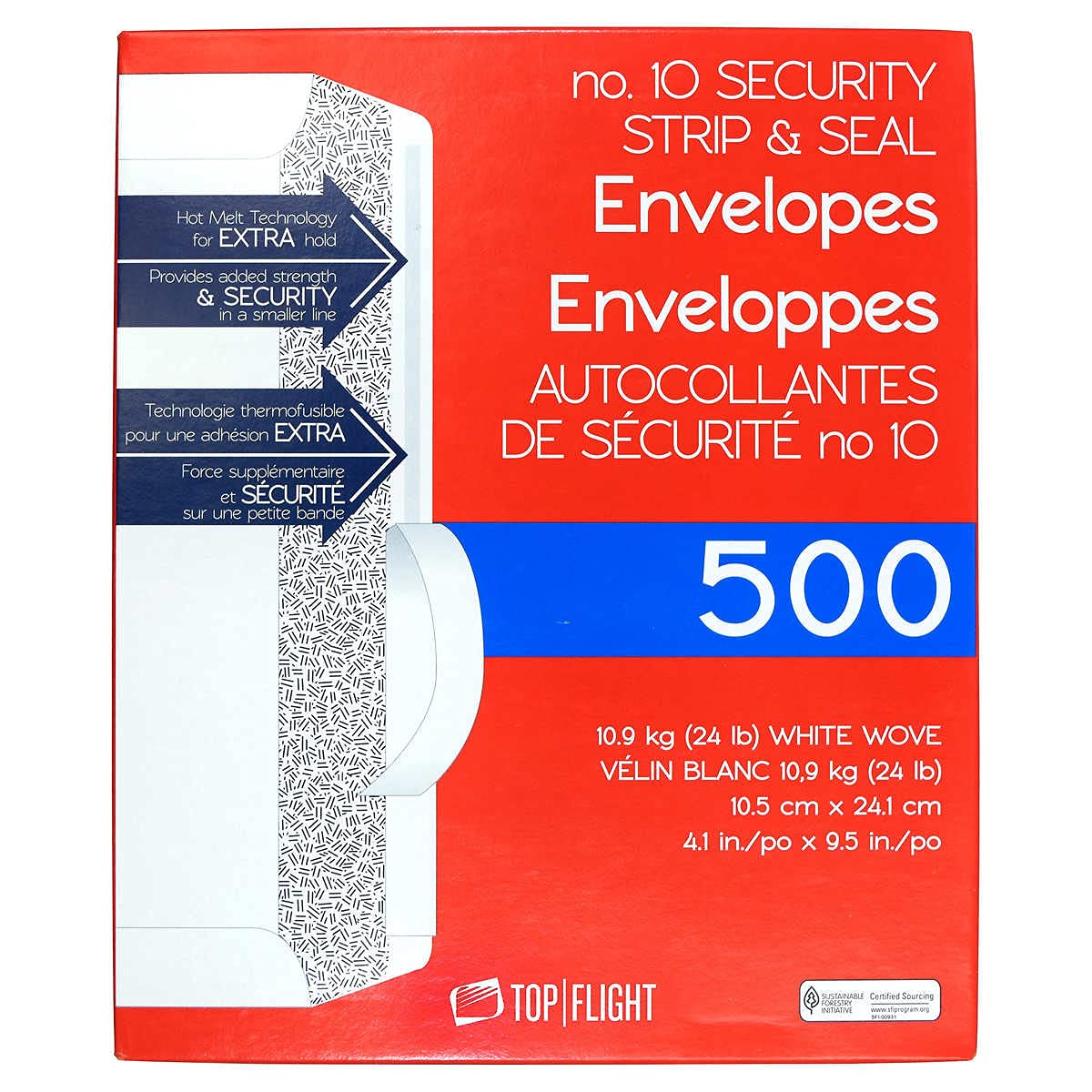 Top Flight PSTF10NWT #10 Security Envelopes, White, 500 Count