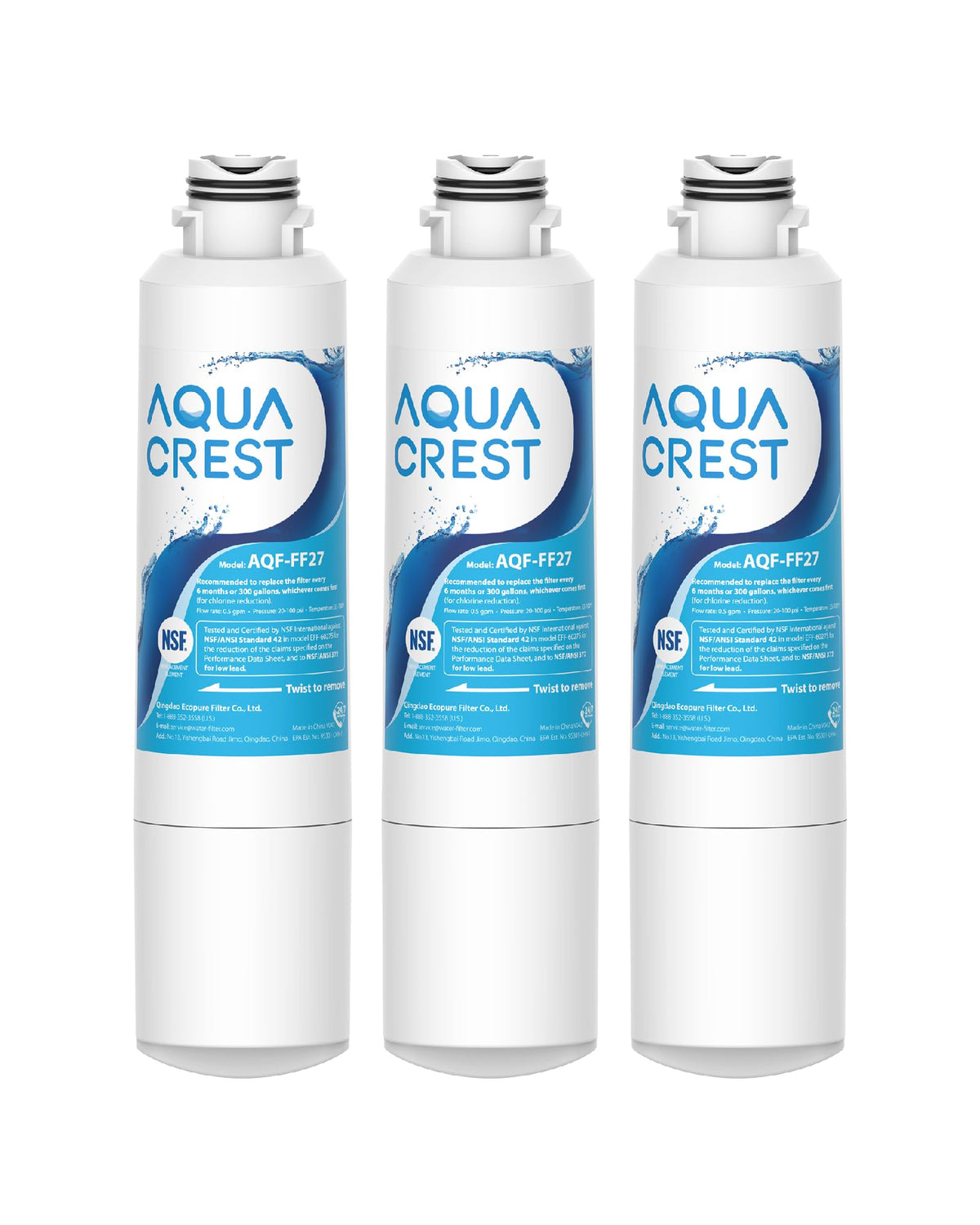 AQUA CREST AQF-FF27 Water Filter for Samsung HAF-CIN, 3 Pack