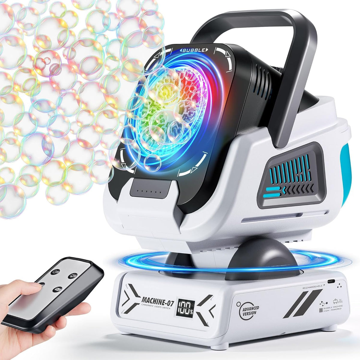Belemar Remote Control Bubble Machine with RGB Lights, Black
