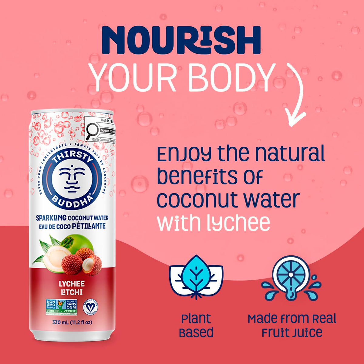 Thirsty Buddha Sparkling Coconut Water, Lychee, 12 x 330 mL