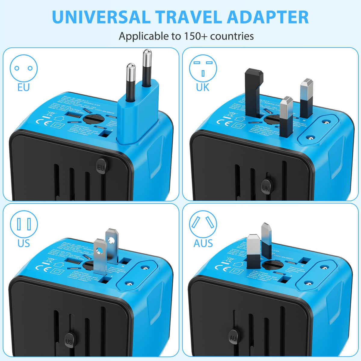 International Travel Power Adapter, Blue