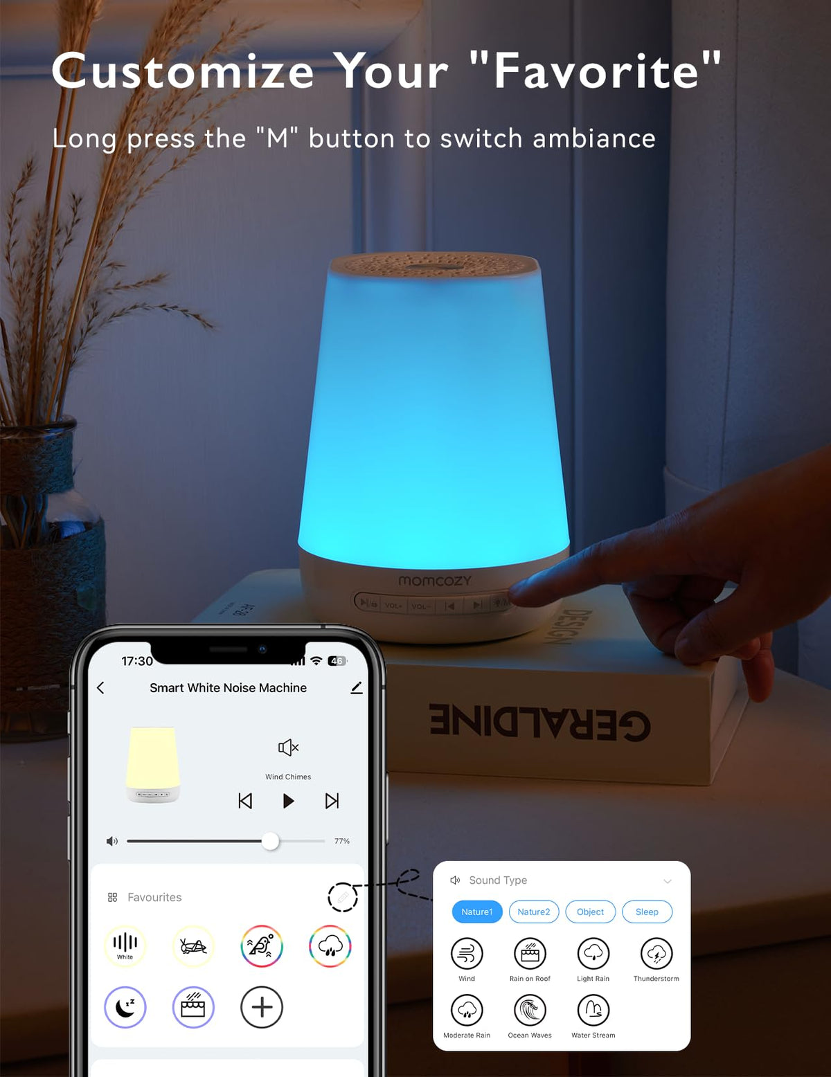 Momcozy Baby Sound Machine with Night Light, Blue