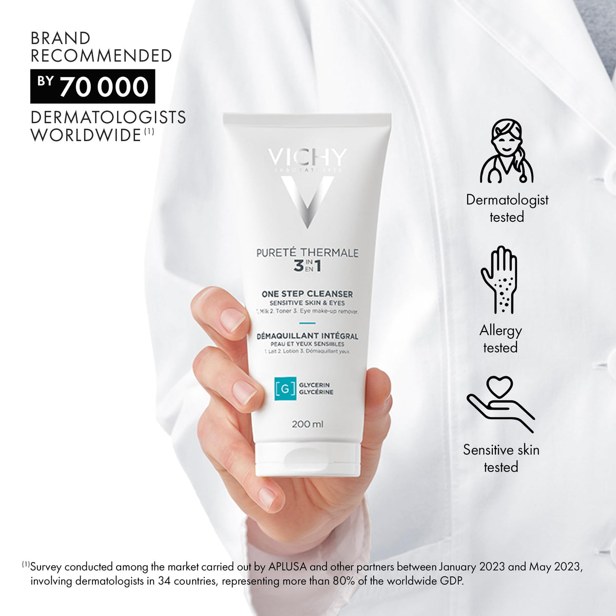 Vichy Gentle Facial Cleanser and Makeup Remover, 200 mL
