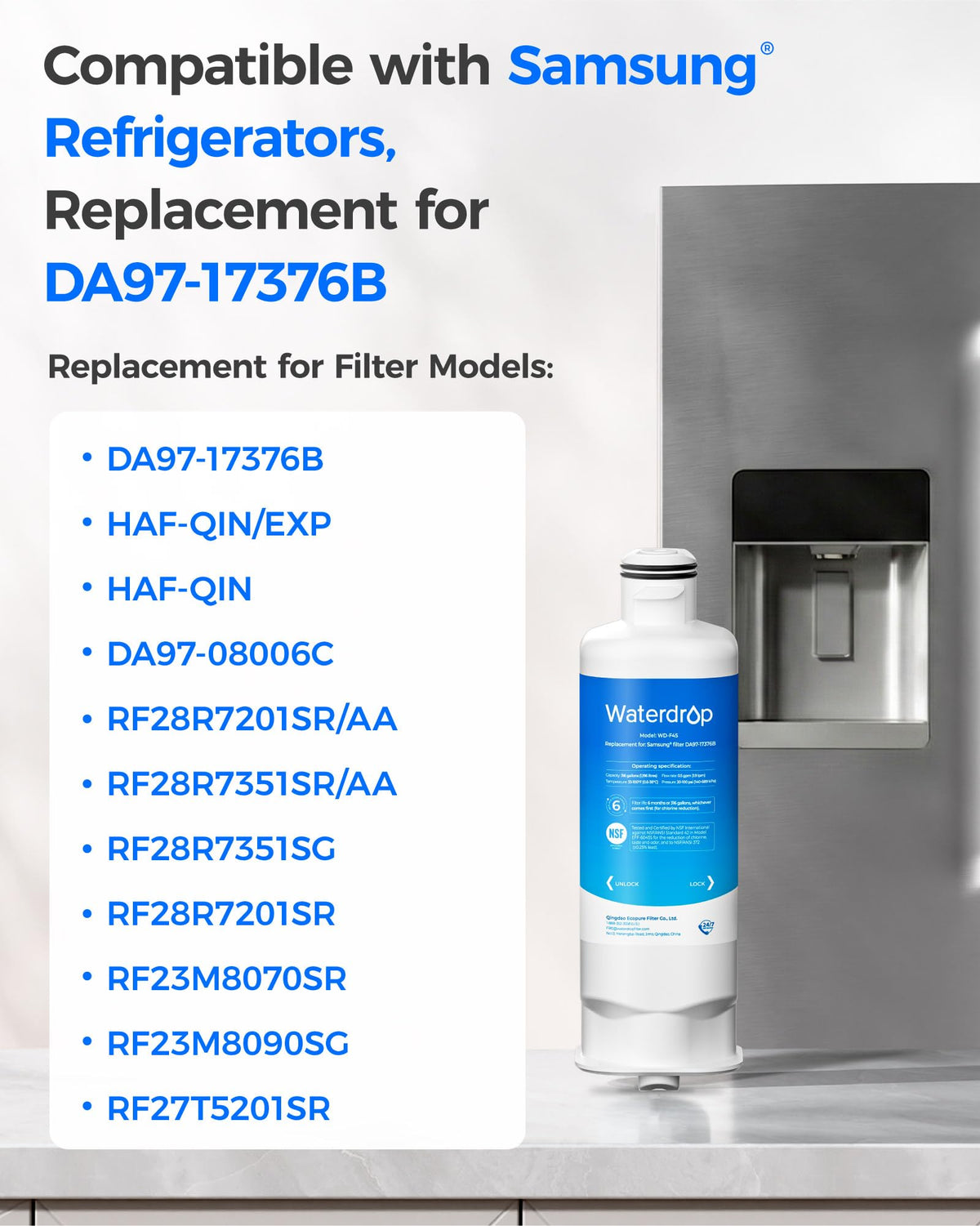 Waterdrop WD-F45 Refrigerator Water Filter, 3 Filters