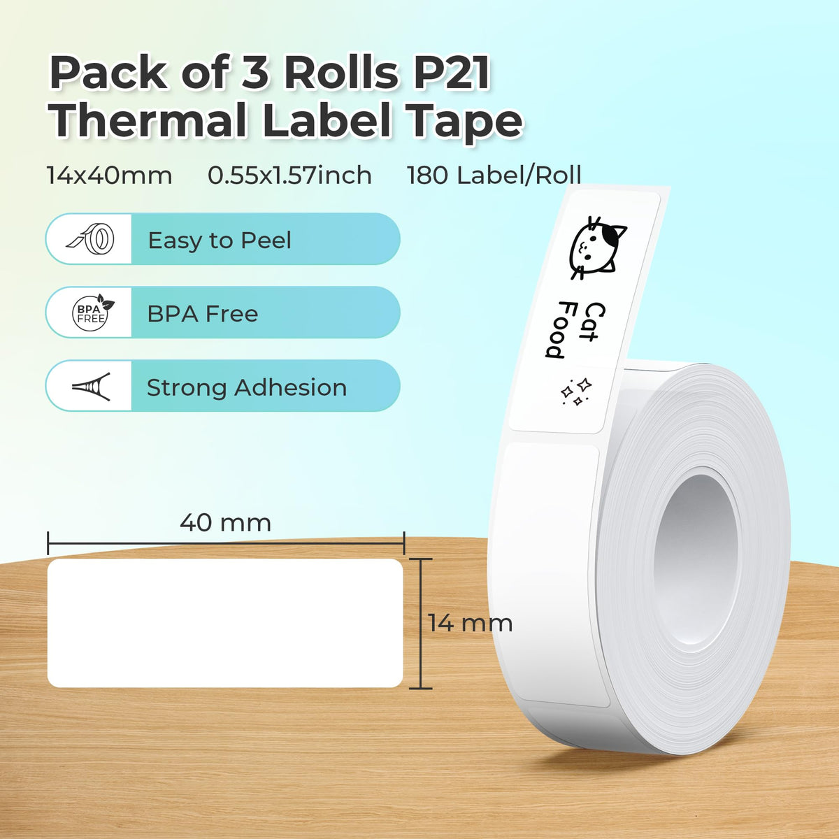 NELKO Genuine P21 Label Tape, 14 x 40 mm, 180 per Roll, 3 Rolls