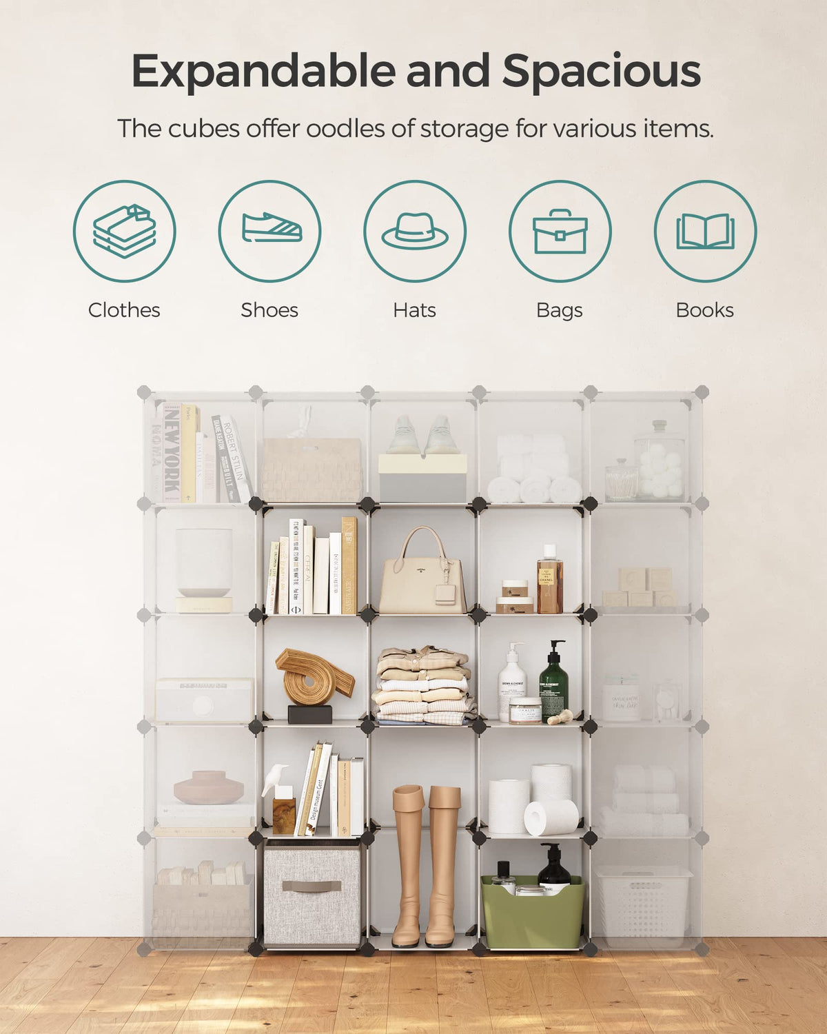 SONGMICS 16-Cube Storage Organizer, 48.4 x 12.2 x 48.4 Inches, White