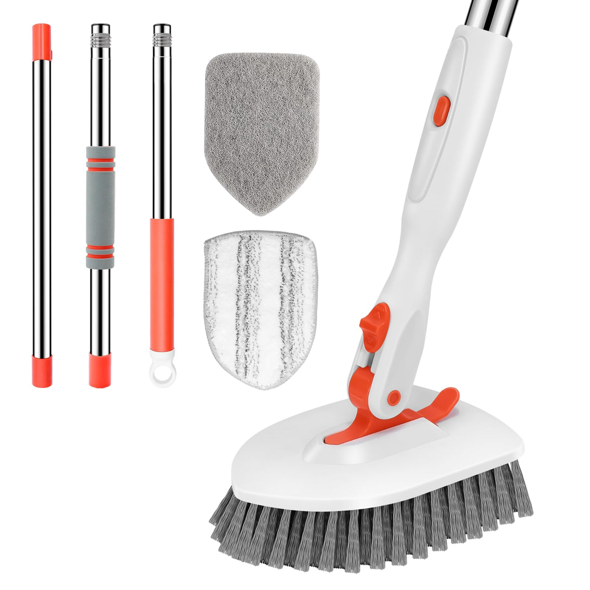Setsail 3-In-1 Floor Scrub Brush, 52-inch Long Handle, 3 Brush Heads