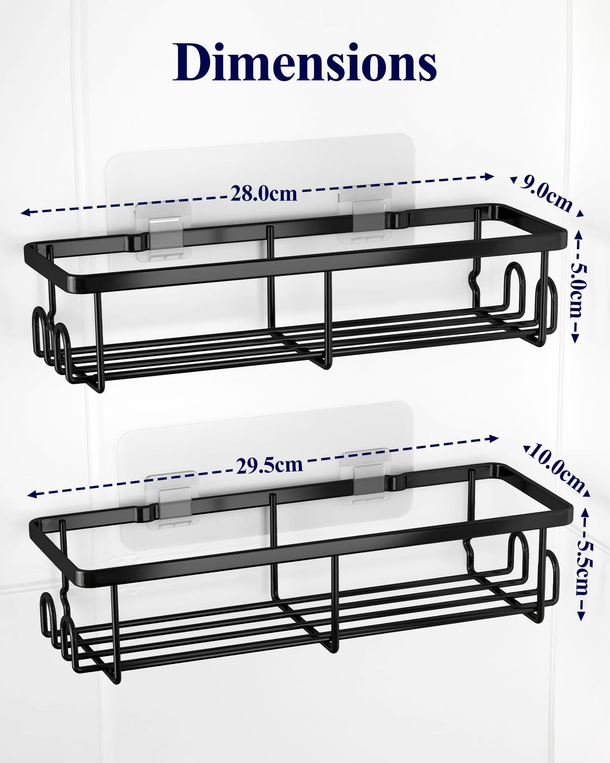 Kitsure 2-Pack Rustproof Stainless Steel Shower Caddy, Black, Large