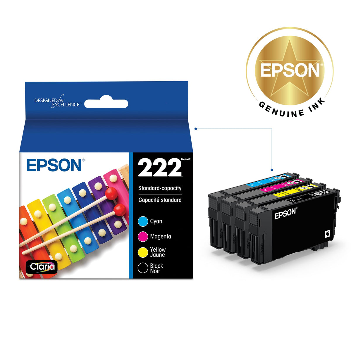 Epson 222 Genuine Ink Combo Pack, Black and Colour, T222120-BCS
